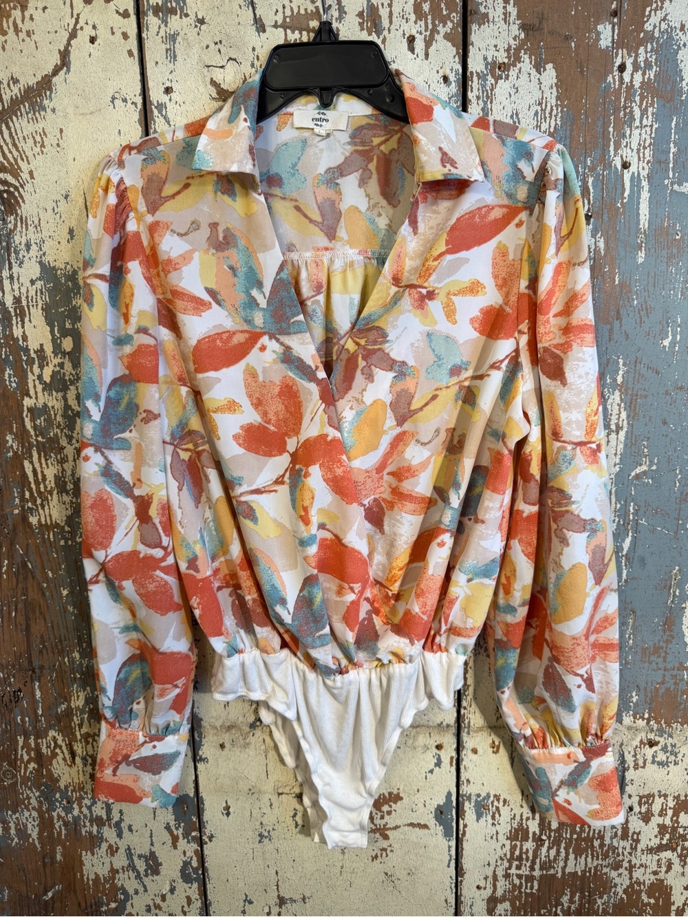 entro Floral Long-Sleeve One-Piece in Orange, Blue & Yellow bodysuit